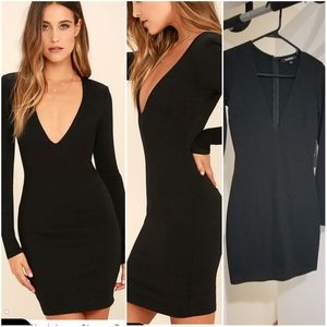 Lulus Fun and Fame Black Long Sleeve Bodycon Dress